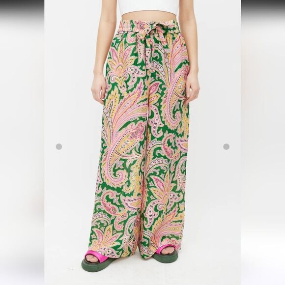 Zimmermann Green & Multicolor Linen Paisley Trouser Pants Size 4 - Picture 1 of 14